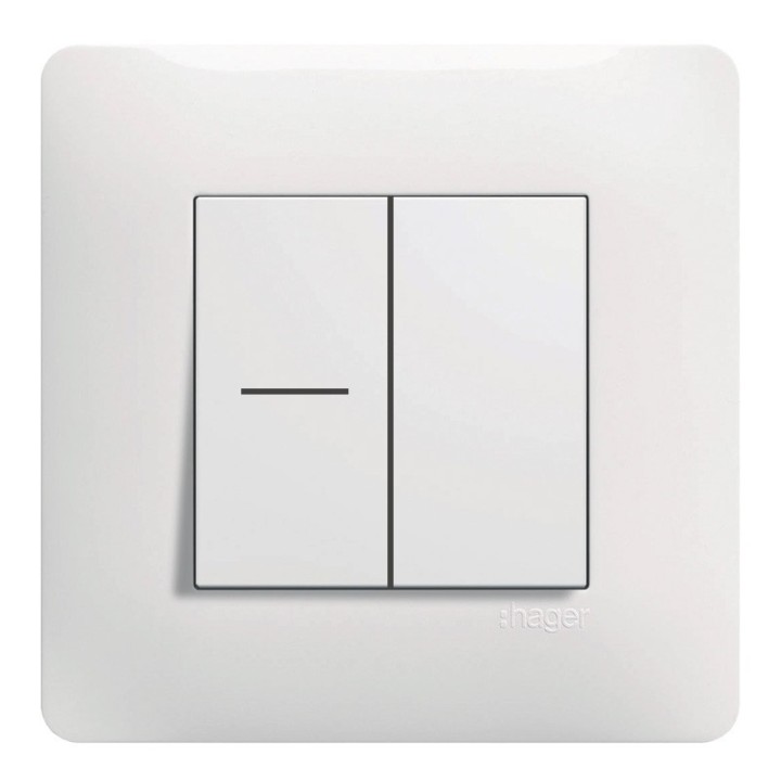 Hager Essensya - Double Interrupteur - Un voyant va-et-vient ou bouton poussoir avec plaque de finition - Blanc - Réf : WE046P
