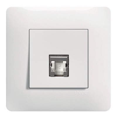 Hager Essensya - Prise RJ45 Cat 6A STP simple avec plaque de finition - Blanc - Réf : WE228P