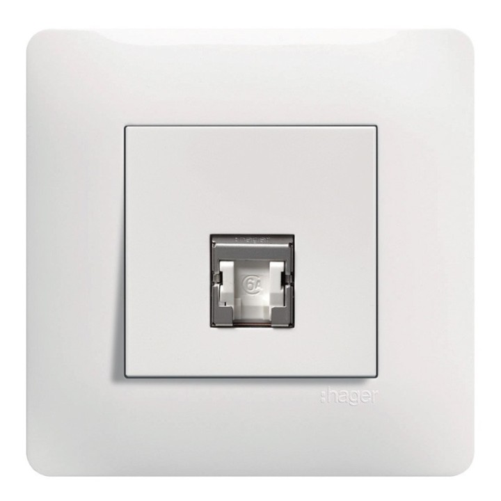 Hager Essensya - Prise RJ45 Cat 6A STP simple avec plaque de finition - Blanc - Réf : WE228P