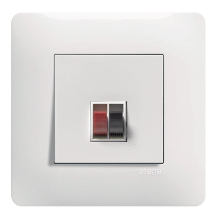 Hager Essensya - Prise haut-parleur simple avec plaque de finition - Blanc - Réf : WE290P