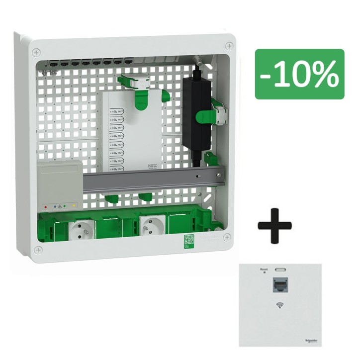 Schneider Resi9 Cnct - Coffret VDI 18M2R - Switch 9ports PoE - 2 P- Grade 3TV - 8 RJ45 cat6a + RJ45 - Réf : R9H18402VDIXS-P