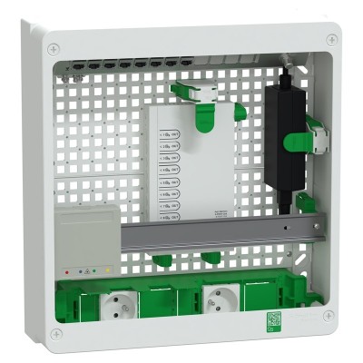 Schneider Resi9 Cnct - Coffret VDI 18M2R - Switch 9ports PoE - 2 P- Grade 3TV - 8 RJ45 cat6a + RJ45 - Réf : R9H18402VDIXS-P