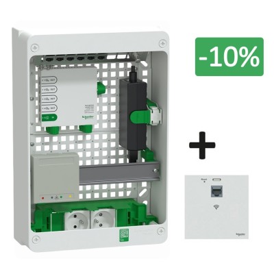 Schneider Resi9 Conct - Coffret VDI 13M2R - Switch 5ports PoE - 2 prises - Grade 3TV 6xRJ45 cat6a + RJ45 - Réf : R9H13402VDIXS-P