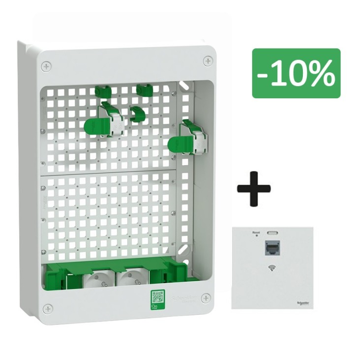 Schneider Resi9 Connect - Coffret VDI Box 13M2R - coffret support box operateur avec 2 prises + RJ45 - Réf : R9H13402VDIBOX-P