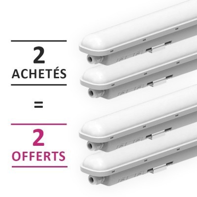 Miidex Lighting - 4 Boitiers étanches LED intégrées dont 2 OFFERTS - Traversant - 4000°k - 40W - IP65 - 1200mm - Réf : 101058(4)