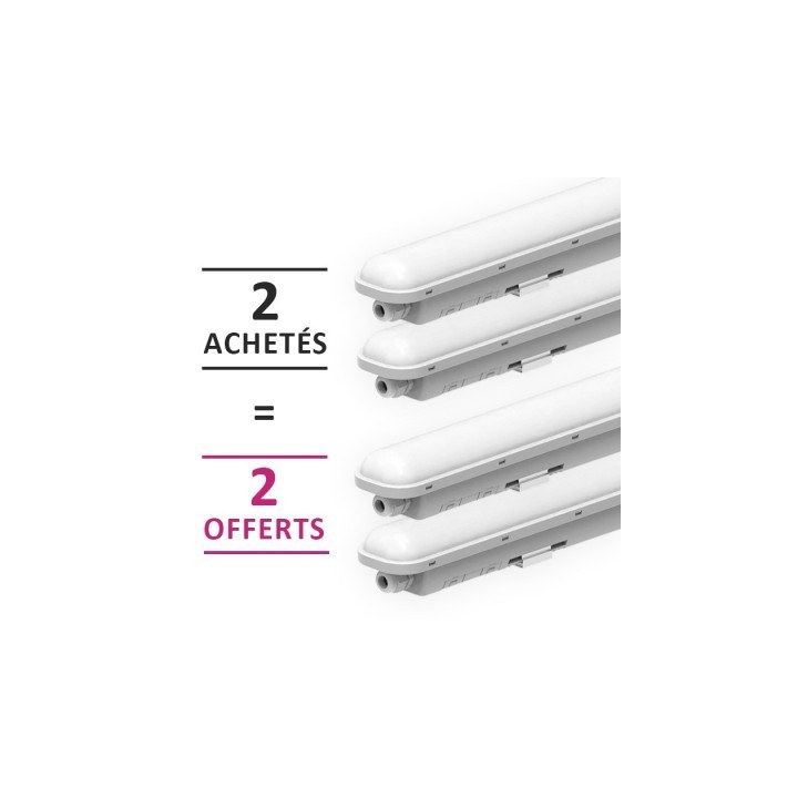 Miidex Lighting - 4 Boitiers étanches LED intégrées dont 2 OFFERTS - Traversant - 4000°k - 40W - IP65 - 1200mm - Réf : 101058(4)