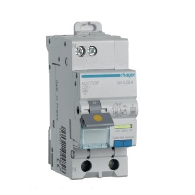 Hager - Disjoncteur différentiel 1P+N - 3kA - Courbe C - 20A - 30mA - type F  - Réf : ADF720F