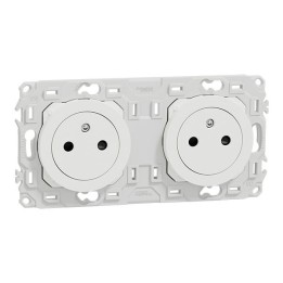 Schneider Odace - double PC 2P+T affleurante - 2 postes 71 mm - précâblage - blanc craie - Réf : S920062