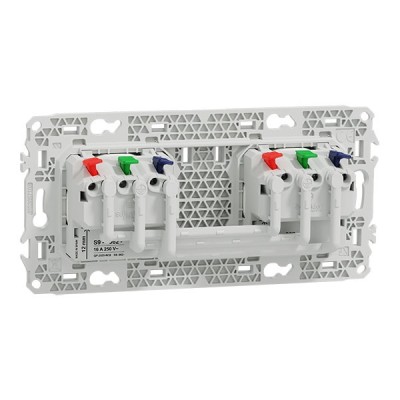 Schneider Odace - double PC 2P+T affleurante - 2 postes 71 mm - précâblage - blanc craie - Réf : S920062