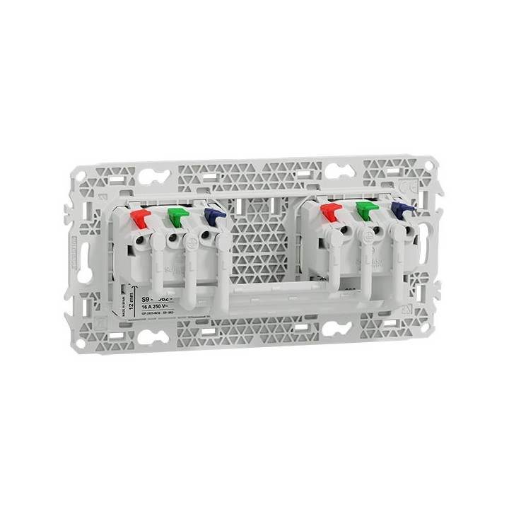 Schneider Odace - double PC 2P+T affleurante - 2 postes 71 mm - précâblage - blanc craie - Réf : S920062