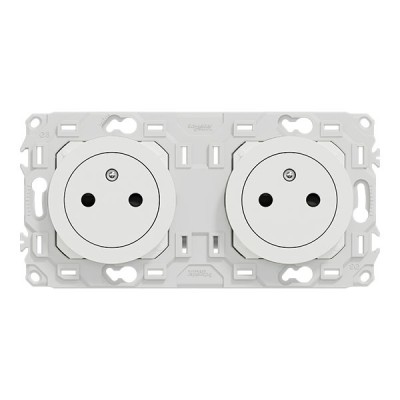 Schneider Odace - double PC 2P+T affleurante - 2 postes 71 mm - précâblage - blanc craie - Réf : S920062