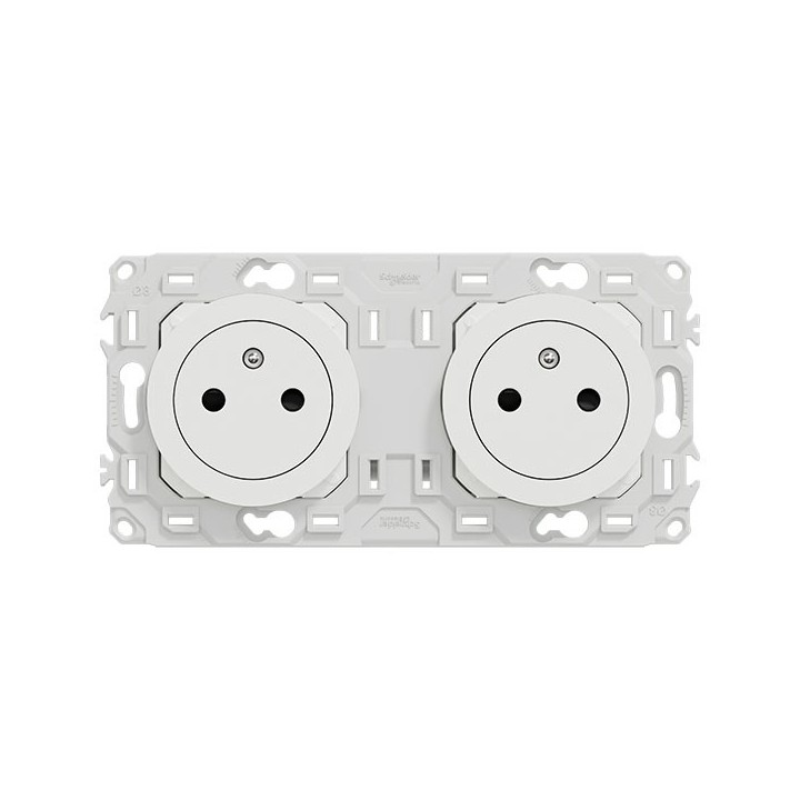 Schneider Odace - double PC 2P+T affleurante - 2 postes 71 mm - précâblage - blanc craie - Réf : S920062