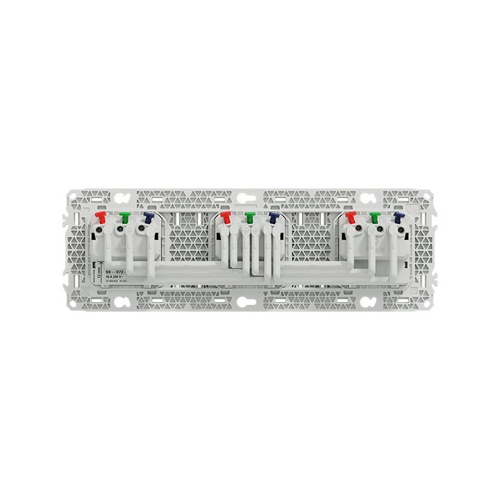 Schneider Odace - triple PC 2P+T affleurante - 3 postes 71 mm - précâblage - blanc craie - Réf : S920072