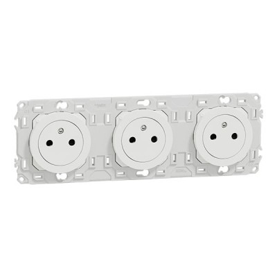 Schneider Odace - triple PC 2P+T affleurante - 3 postes 71 mm - précâblage - blanc craie - Réf : S920072