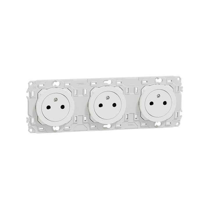 Schneider Odace - triple PC 2P+T affleurante - 3 postes 71 mm - précâblage - blanc craie - Réf : S920072