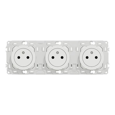 Schneider Odace - triple PC 2P+T affleurante - 3 postes 71 mm - précâblage - blanc craie - Réf : S920072