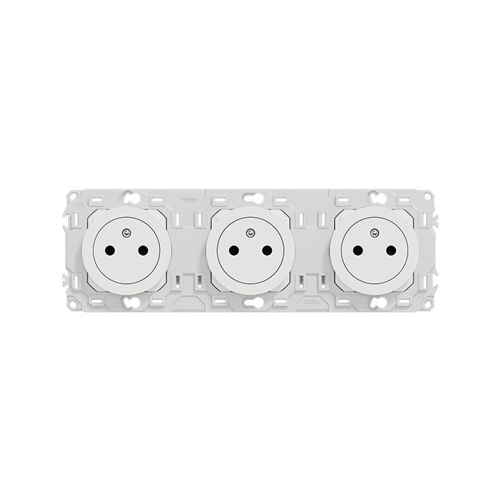 Schneider Odace - triple PC 2P+T affleurante - 3 postes 71 mm - précâblage - blanc craie - Réf : S920072