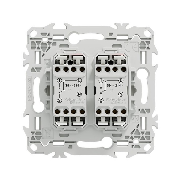 Schneider Odace - double va-et-vient ou poussoir avec neutre - 10AX - blanc craie - Réf : S920214N