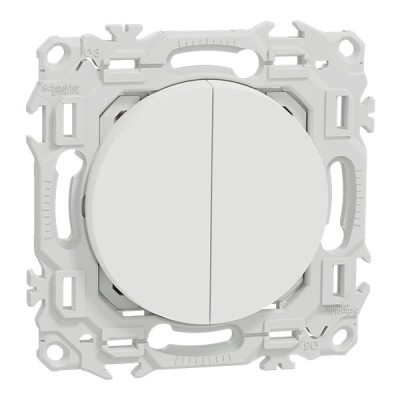 Schneider Odace - double va-et-vient ou poussoir avec neutre - 10AX - blanc craie - Réf : S920214N