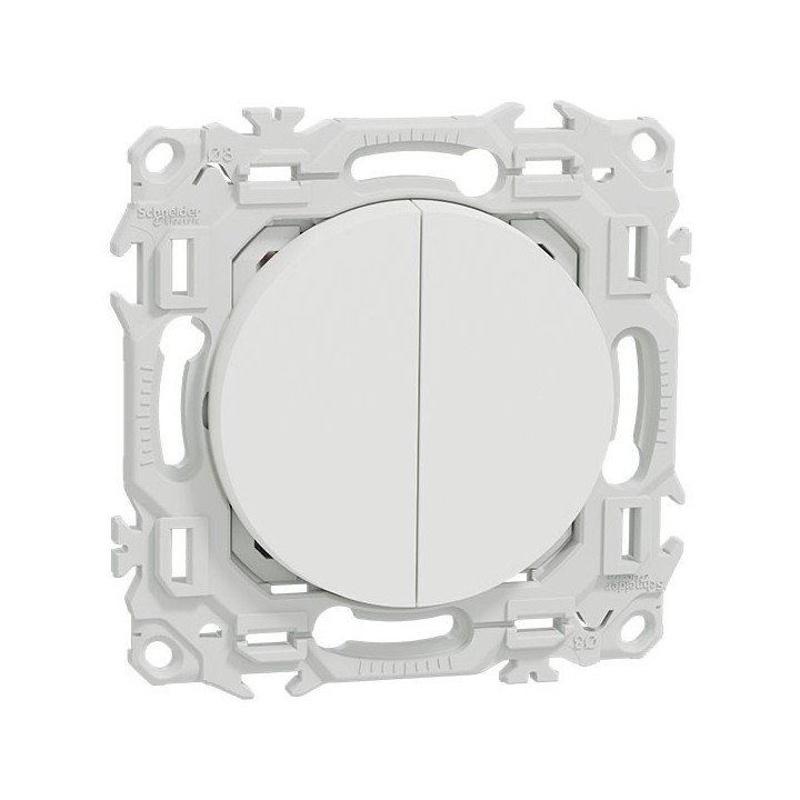 Schneider Odace - double va-et-vient ou poussoir avec neutre - 10AX - blanc craie - Réf : S920214N
