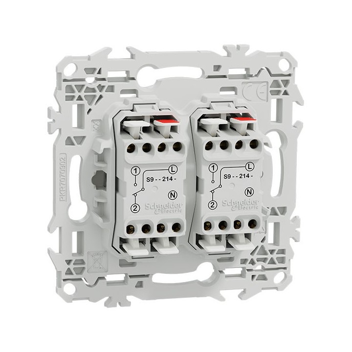 Schneider Odace - double va-et-vient ou poussoir avec neutre - 10AX - blanc craie - Réf : S920214N