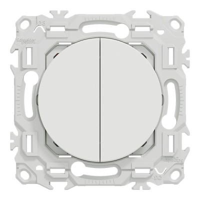 Schneider Odace - double va-et-vient ou poussoir avec neutre - 10AX - blanc craie - Réf : S920214N