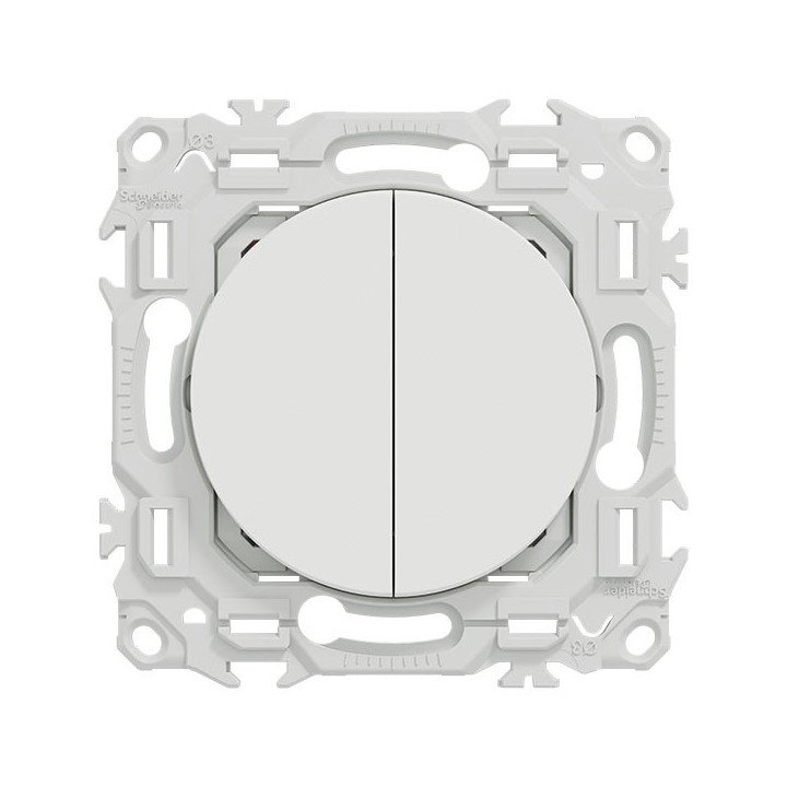 Schneider Odace - double va-et-vient ou poussoir avec neutre - 10AX - blanc craie - Réf : S920214N