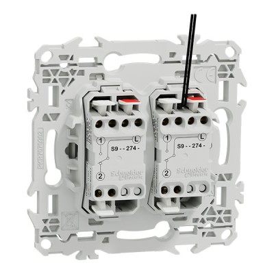 Schneider Odace - double VV ou poussoir à levier lumineux LED 0,15mA - 10AX - blanc craie - Réf : S920274