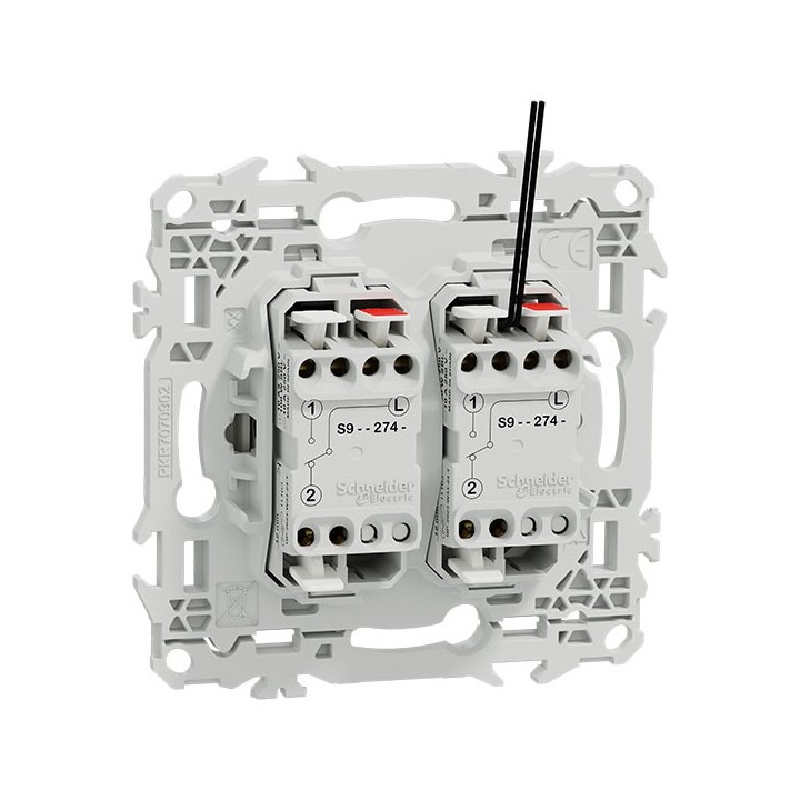 Schneider Odace - double VV ou poussoir à levier lumineux LED 0,15mA - 10AX - blanc craie - Réf : S920274
