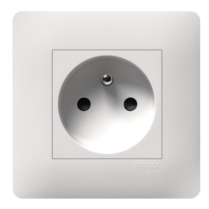 Hager Essensya - Prise de courant essensya avec plaque de finition - 2P+T Finition Pure - Réf :  WE100P