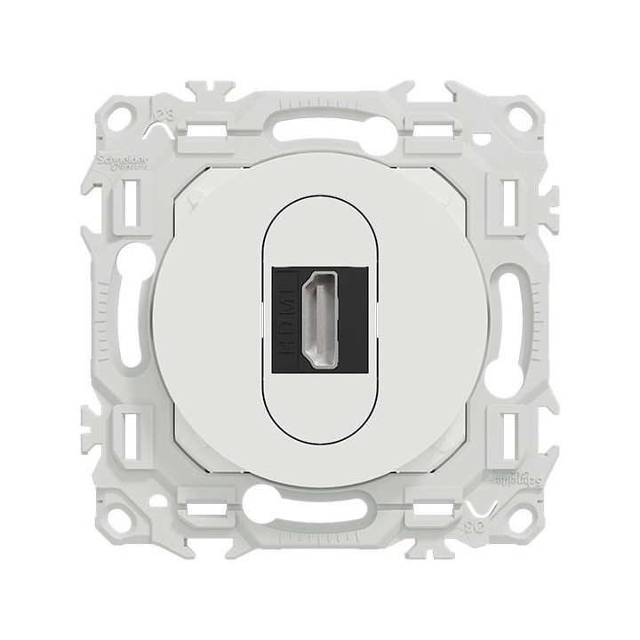 Schneider Odace - prise HDMI type A 2.1 - prise  cable femelle  à l'arrière - blanc craie - Réf : S920462