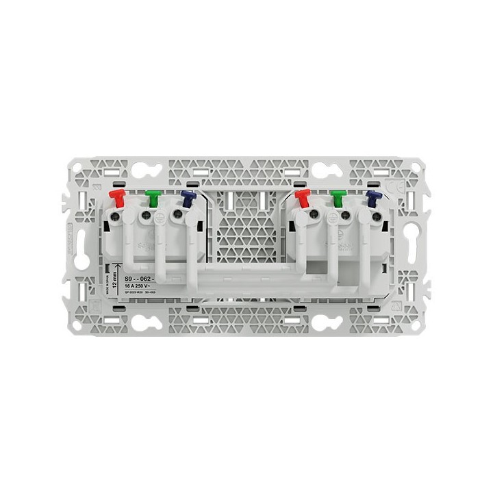 Schneider Odace - double PC 2P+T affleurante - 2 postes 71 mm - précâblage - noir onyx - Réf : S940062