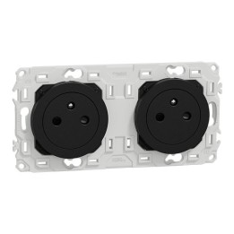 Schneider Odace - double PC 2P+T affleurante - 2 postes 71 mm - précâblage - noir onyx - Réf : S940062