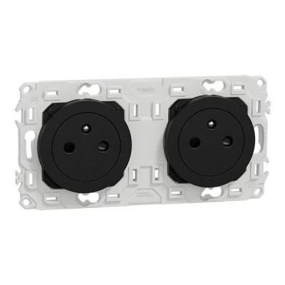 Schneider Odace - double PC 2P+T affleurante - 2 postes 71 mm - précâblage - noir onyx - Réf : S940062