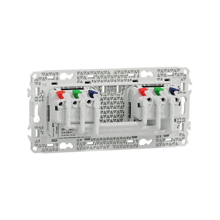 Schneider Odace - double PC 2P+T affleurante - 2 postes 71 mm - précâblage - noir onyx - Réf : S940062