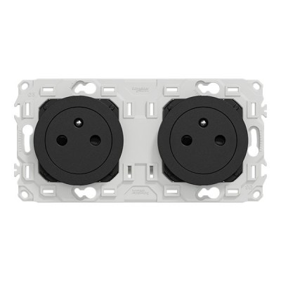 Schneider Odace - double PC 2P+T affleurante - 2 postes 71 mm - précâblage - noir onyx - Réf : S940062