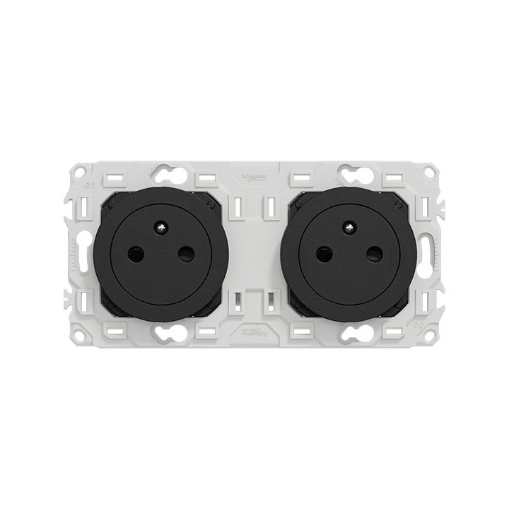Schneider Odace - double PC 2P+T affleurante - 2 postes 71 mm - précâblage - noir onyx - Réf : S940062