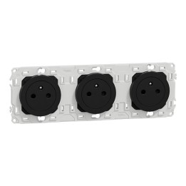 Schneider Odace - triple PC 2P+T affleurante - 3 postes 71 mm - précâblage - noir onyx - Réf : S940072