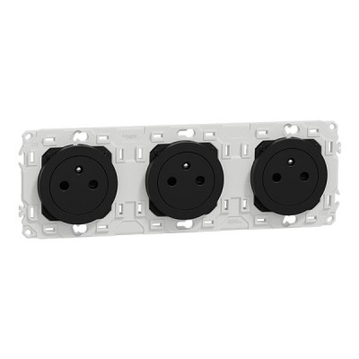 Schneider Odace - triple PC 2P+T affleurante - 3 postes 71 mm - précâblage - noir onyx - Réf : S940072