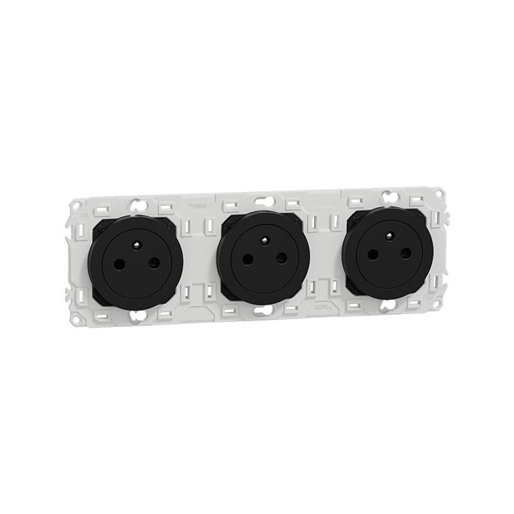 Schneider Odace - triple PC 2P+T affleurante - 3 postes 71 mm - précâblage - noir onyx - Réf : S940072