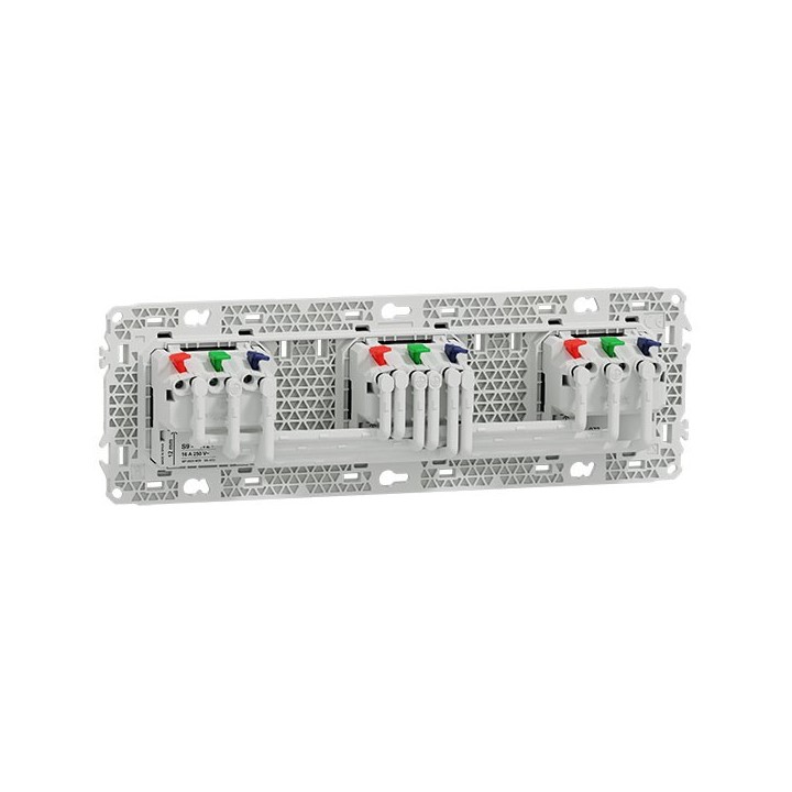 Schneider Odace - triple PC 2P+T affleurante - 3 postes 71 mm - précâblage - noir onyx - Réf : S940072