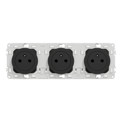 Schneider Odace - triple PC 2P+T affleurante - 3 postes 71 mm - précâblage - noir onyx - Réf : S940072