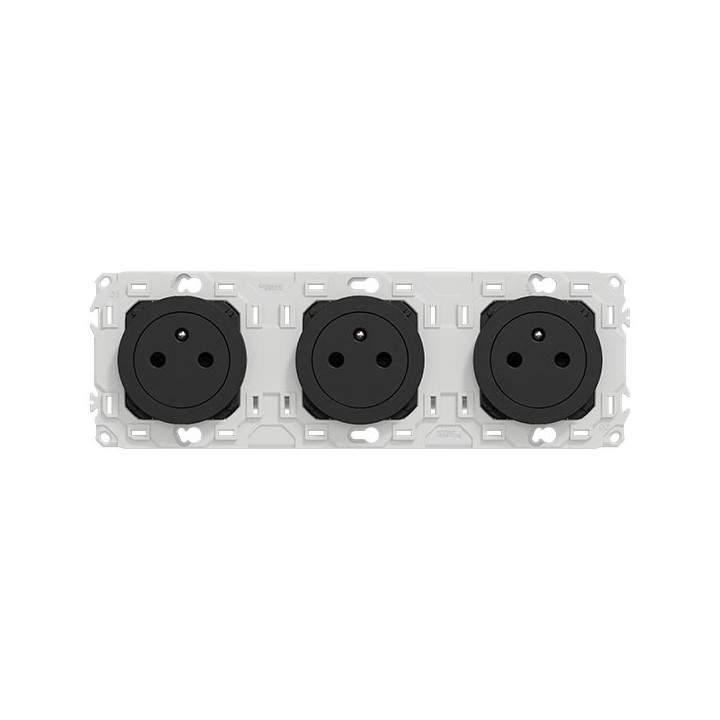 Schneider Odace - triple PC 2P+T affleurante - 3 postes 71 mm - précâblage - noir onyx - Réf : S940072