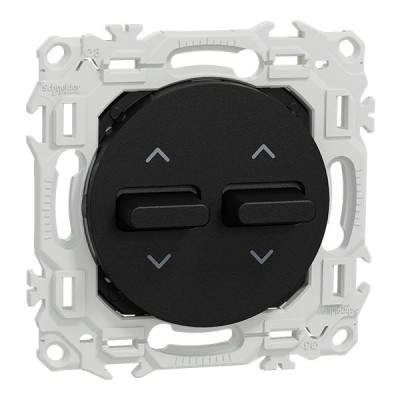 Schneider Odace - double inter ou poussoir volet roulant 3 positions à levier - noir onyx - Réf : S940218