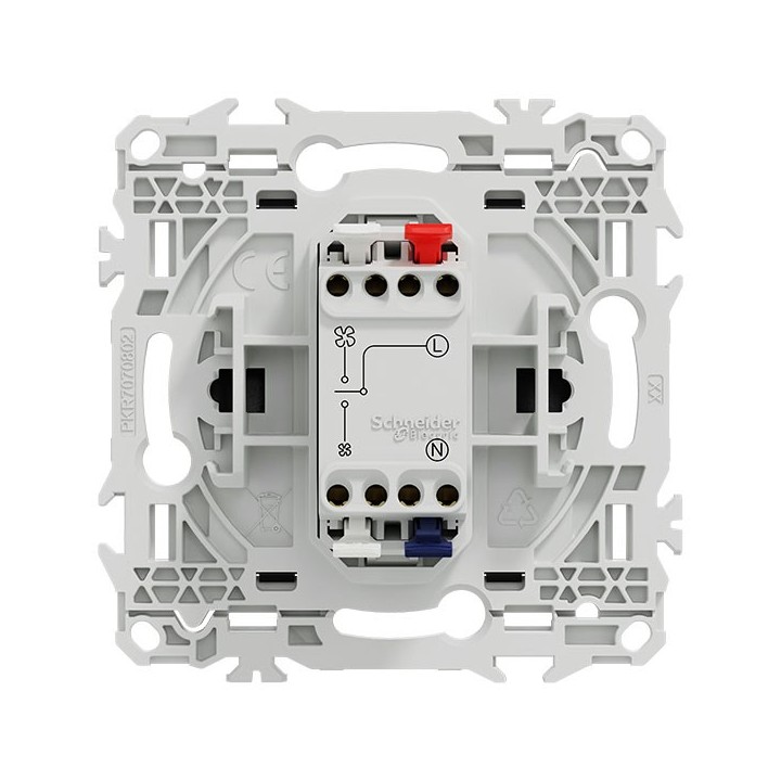 Schneider Odace - interrupteur VMC - 2 vitesses avec position arrêt - 6AX - noir onyx - Réf : S940243