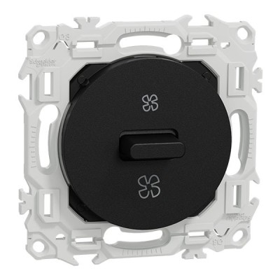 Schneider Odace - interrupteur VMC - 2 vitesses avec position arrêt - 6AX - noir onyx - Réf : S940243