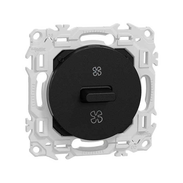Schneider Odace - interrupteur VMC - 2 vitesses avec position arrêt - 6AX - noir onyx - Réf : S940243