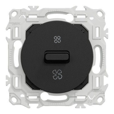 Schneider Odace - interrupteur VMC - 2 vitesses avec position arrêt - 6AX - noir onyx - Réf : S940243