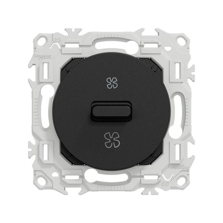 Schneider Odace - interrupteur VMC - 2 vitesses avec position arrêt - 6AX - noir onyx - Réf : S940243