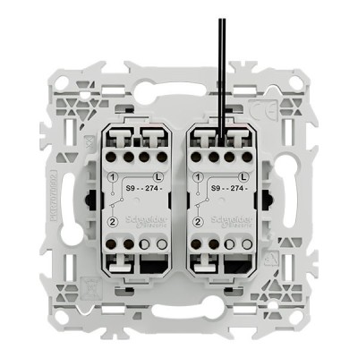 Schneider Odace - double va-et-vient ou poussoir à levier lumineux LED 0,15mA - 10AX - noir onyx - Réf : S940274